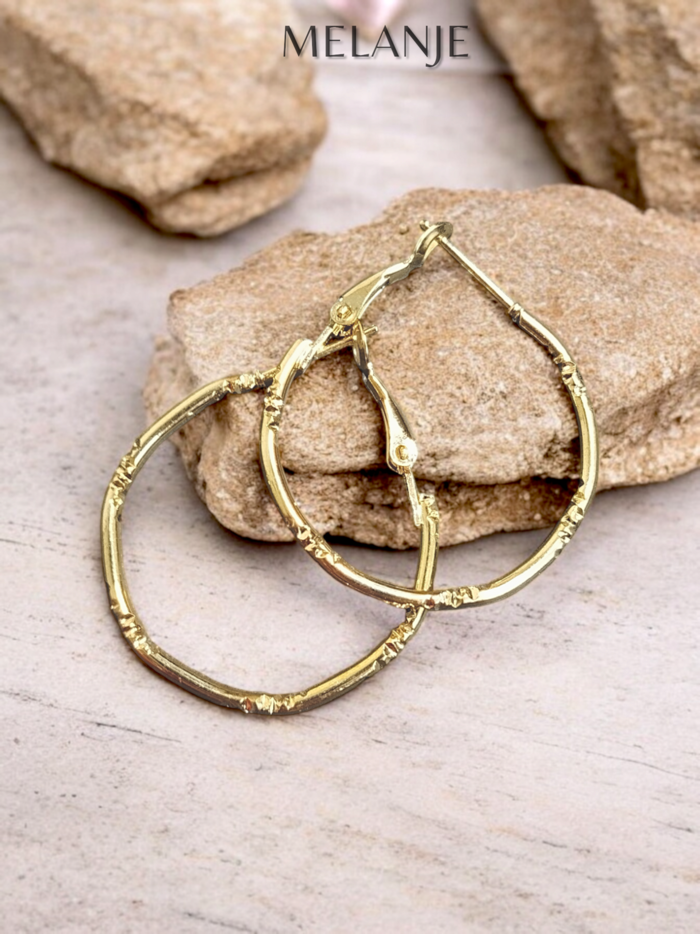 Bamboo Style Thin Gold Hoop Earrings