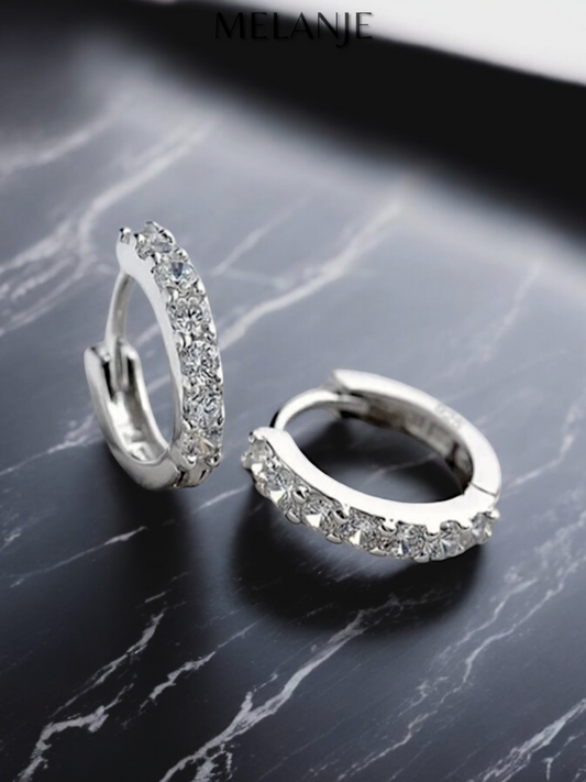 Sterling Silver Clear Cubic Zirconia Delicate Tiny Huggie Earrings