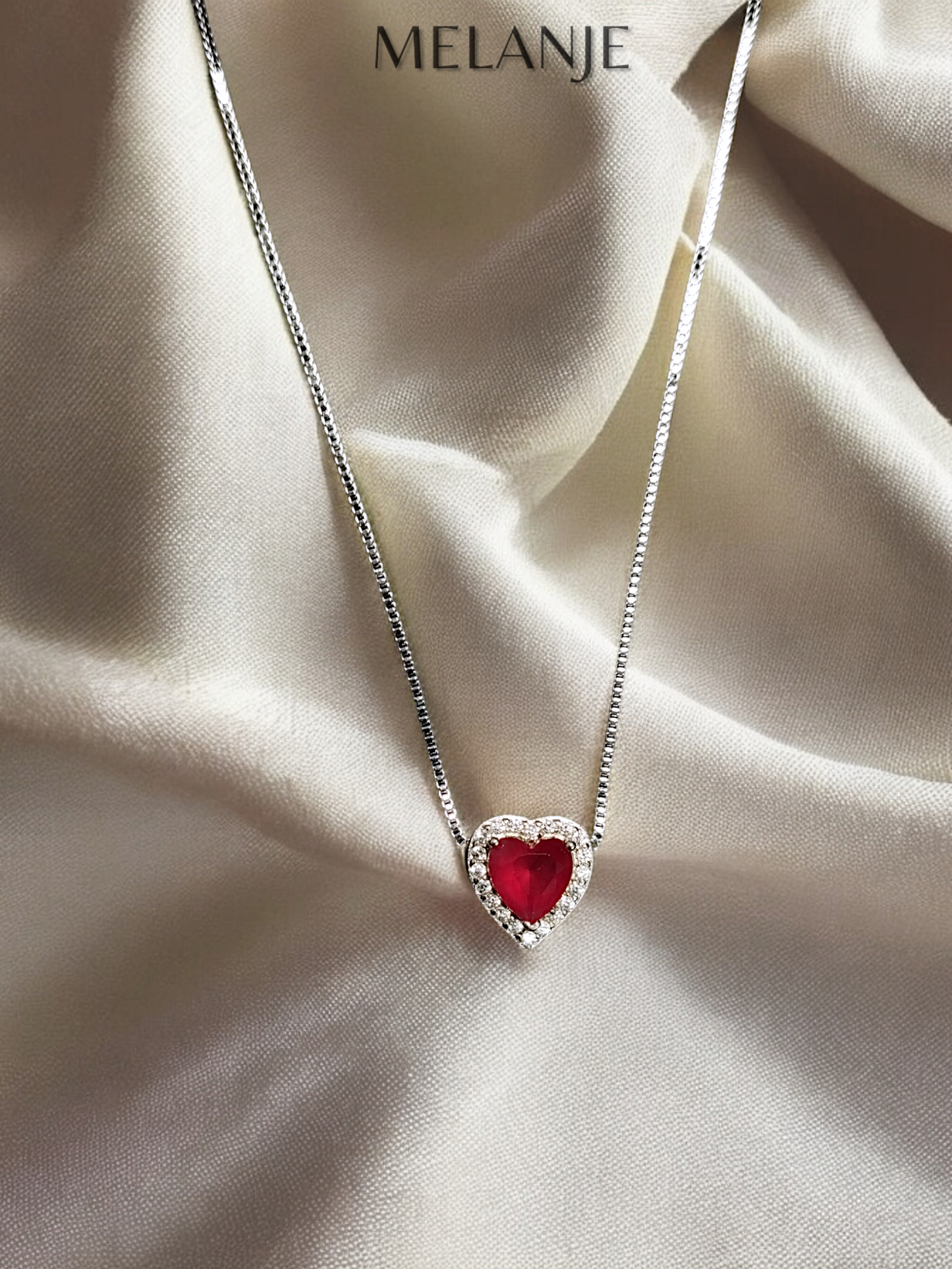 Heart-Shaped Ruby Crystal & Clear Cubic Zirconia Stainless Steel Minimal Pendant Necklace