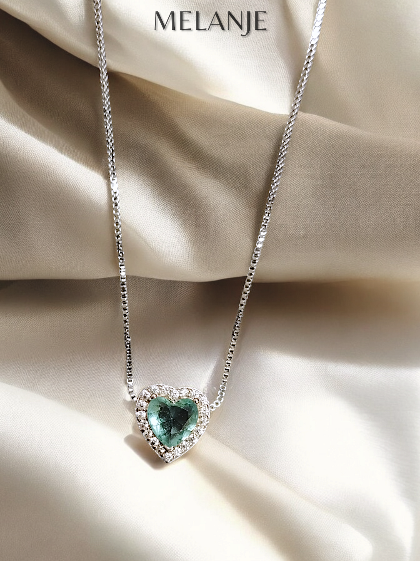 Heart-Shaped Aquamarine Crystal & Clear Cubic Zirconia Stainless Steel Minimal Pendant Necklace