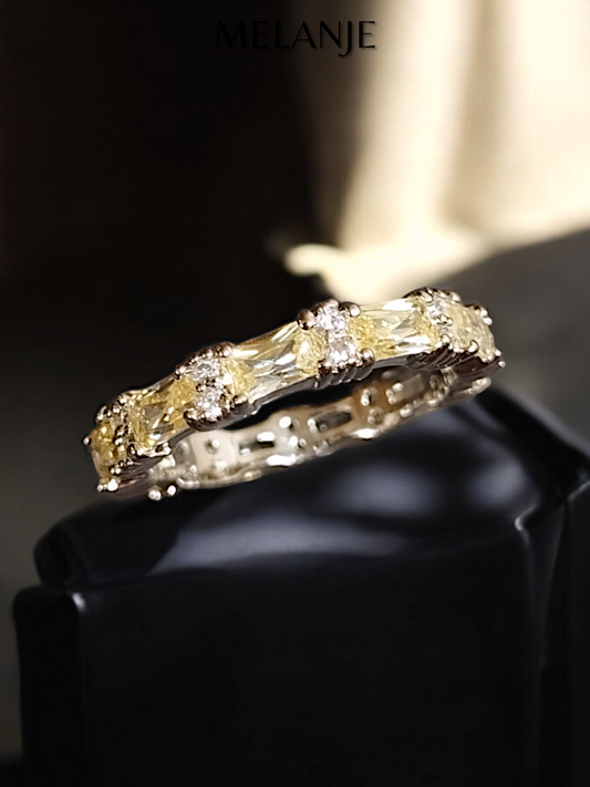 Dull Yellow Asscher Cut Cubic Zirconia Luxury Band Ring