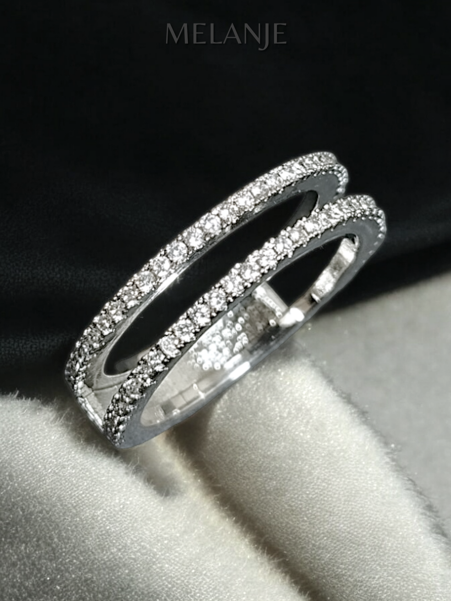 Sterling Silver Inlaid Double Layered Clear Zirconia Wedding Band Ring