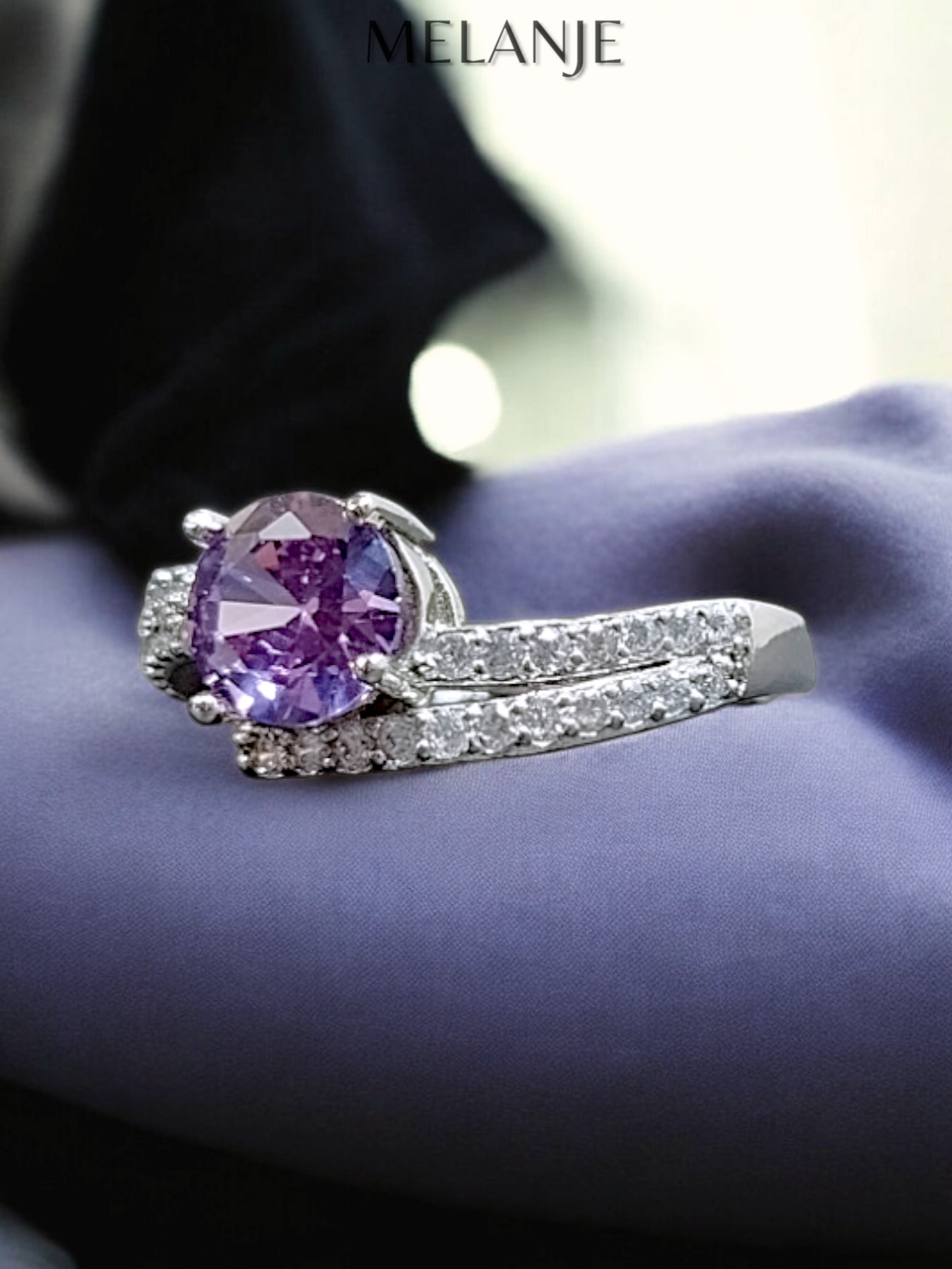 Lavender Round Solitaire Crystal Clear Cubic Zirconia Adjustable Luxury Ring
