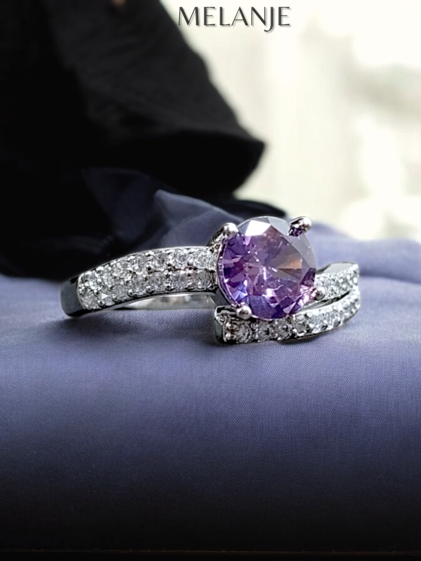 Lavender Round Solitaire Crystal Clear Cubic Zirconia Adjustable Luxury Ring