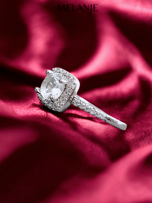 Sterling Silver Minimal Halo Clear Solitaire Engagement Ring