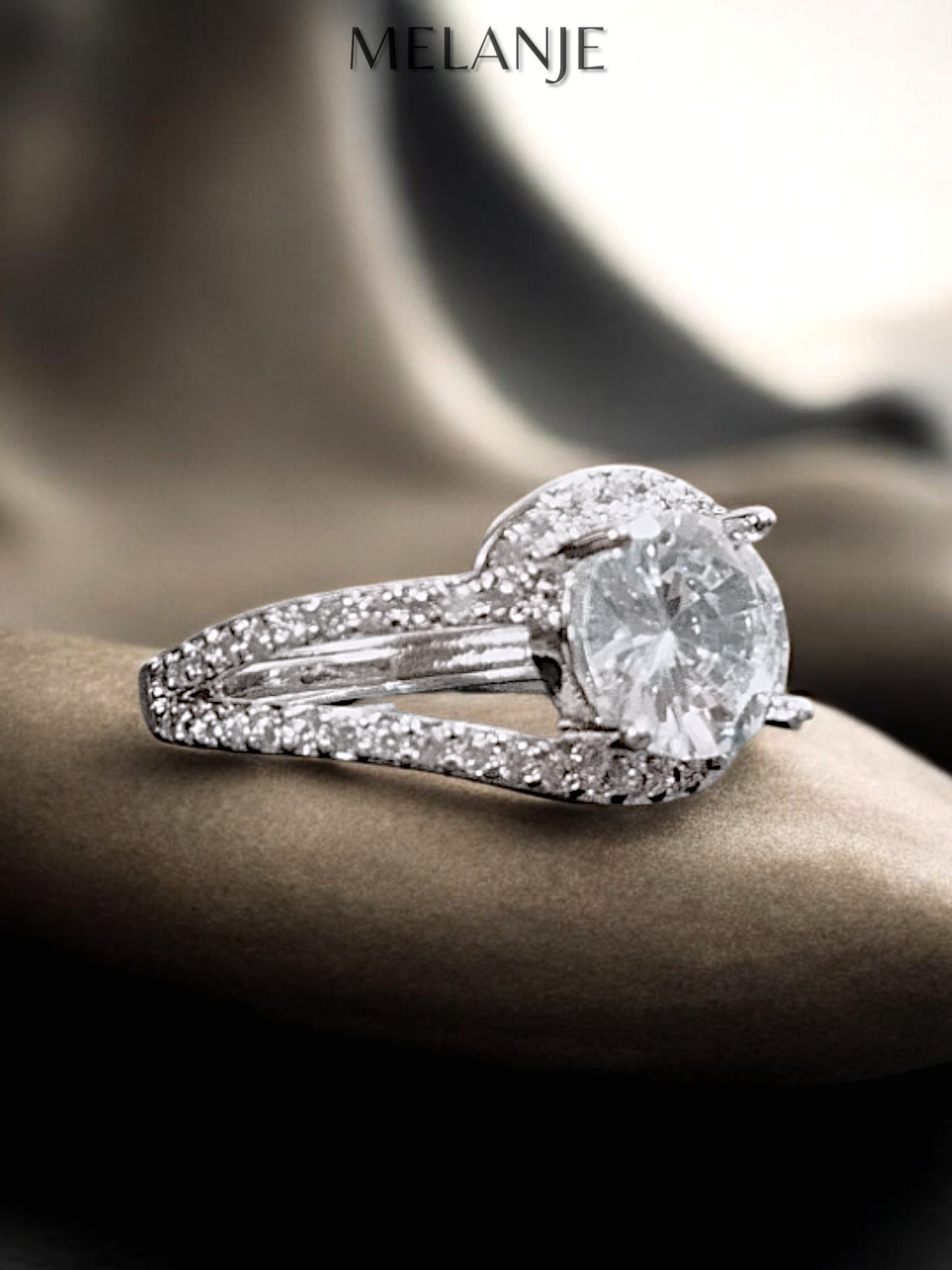Clear Solitaire Crystal Cubic Zirconia Sterling Silver Adjustable Wedding Ring