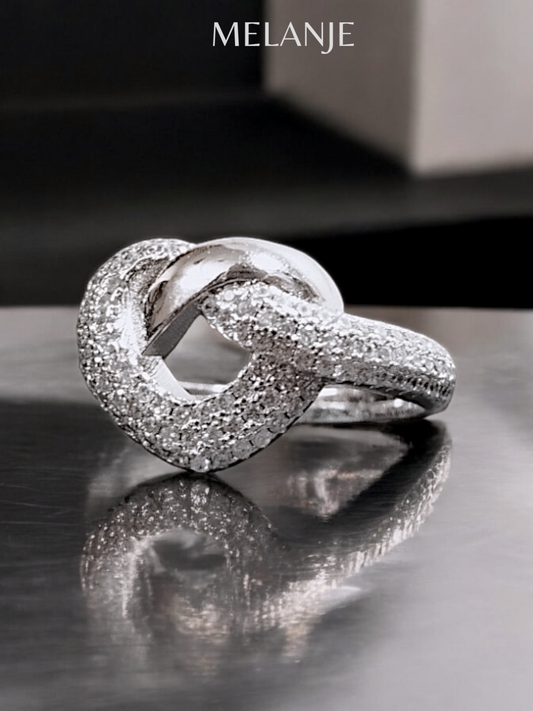 Clear Cubic Zirconia Chunky Heart Knot Ring