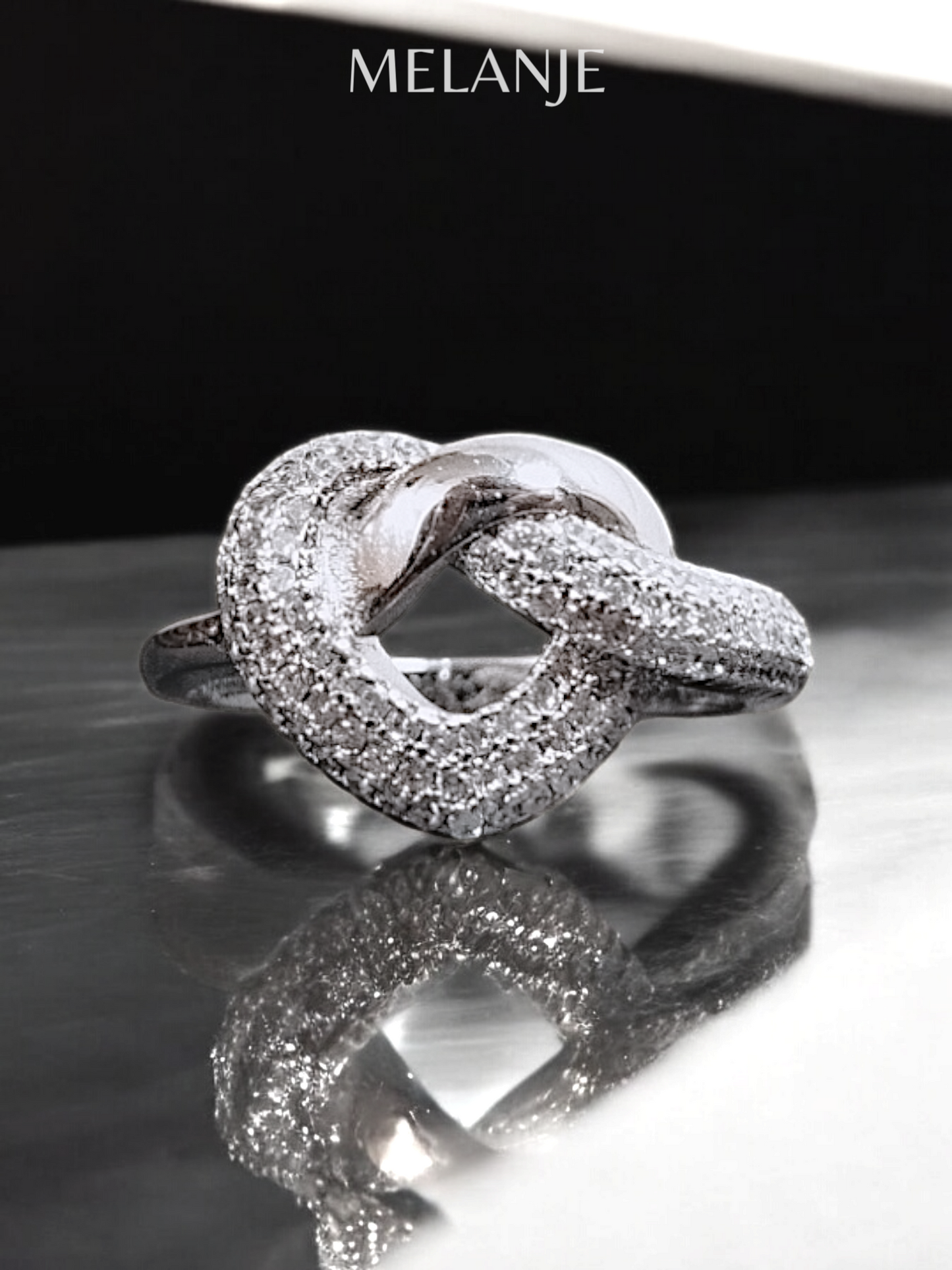 Clear Cubic Zirconia Chunky Heart Knot Ring
