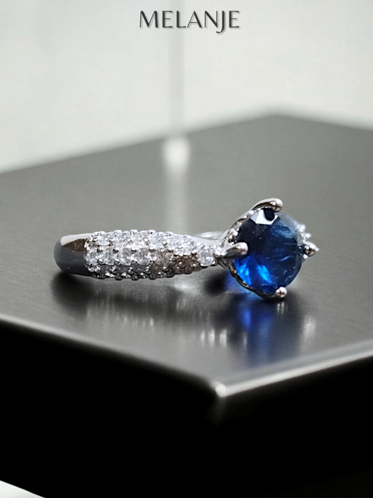 Blue Solitaire Crystal Triple Row Inlaid Zircons Adjustable Ring