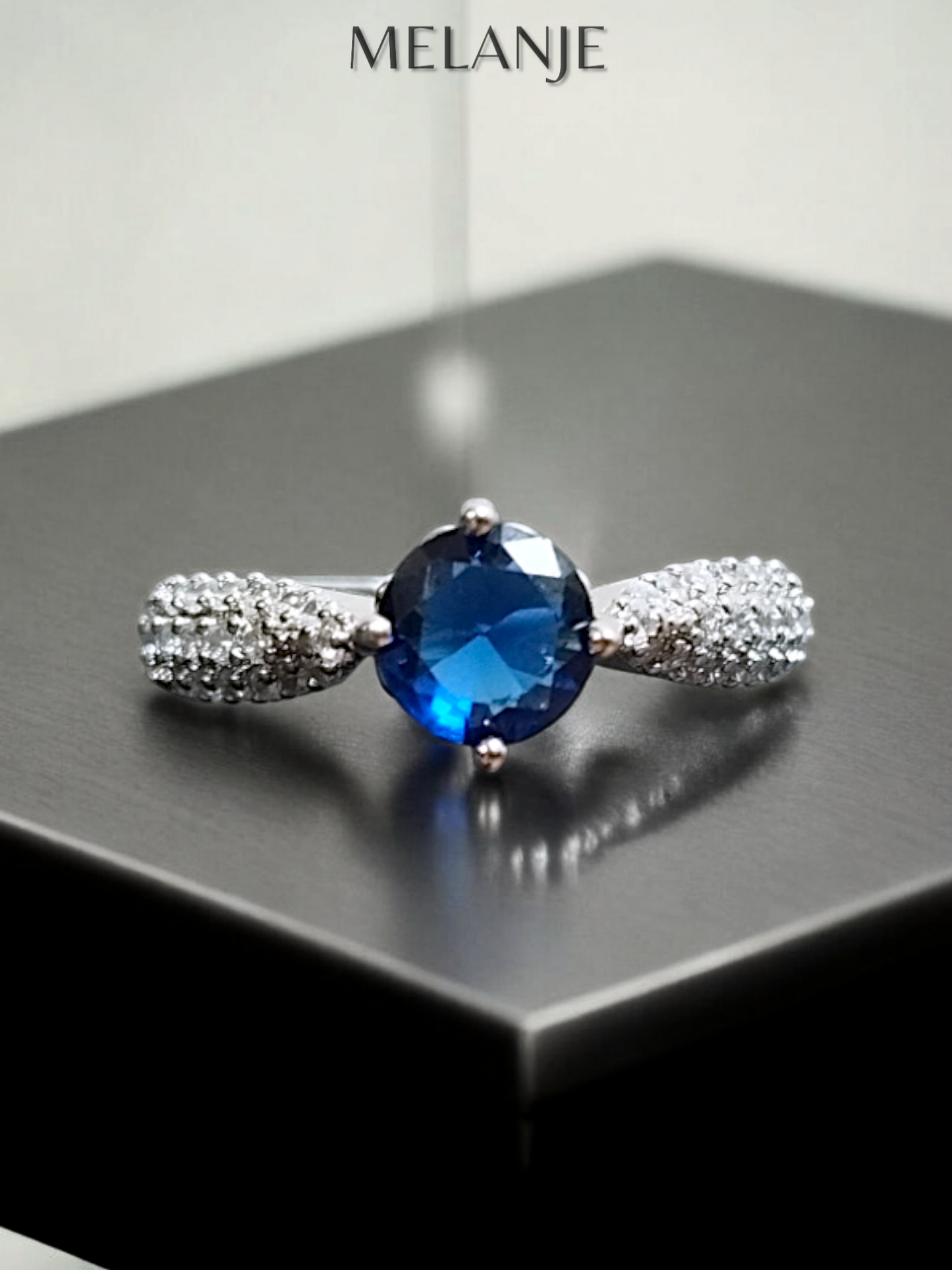 Blue Solitaire Crystal Triple Row Inlaid Zircons Adjustable Ring