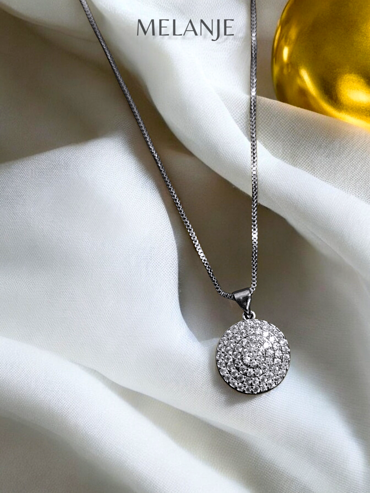 Sterling Silver Cubic Zirconia Round Halo Cluster Pendant Necklace