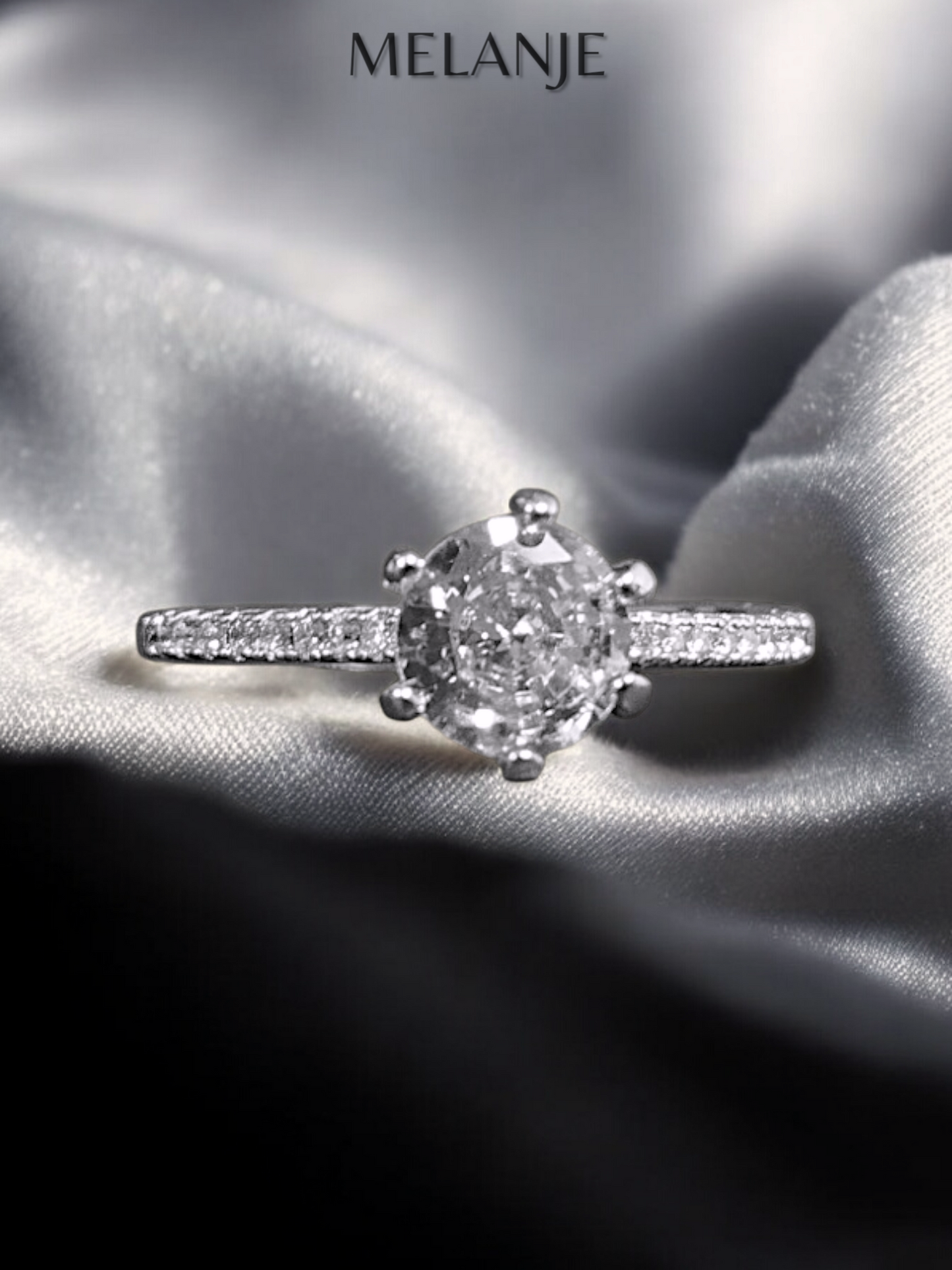 Clear Round Solitaire Crystal Sterling Silver Cubic Zirconia Minimalist Adjustable Engagement Ring