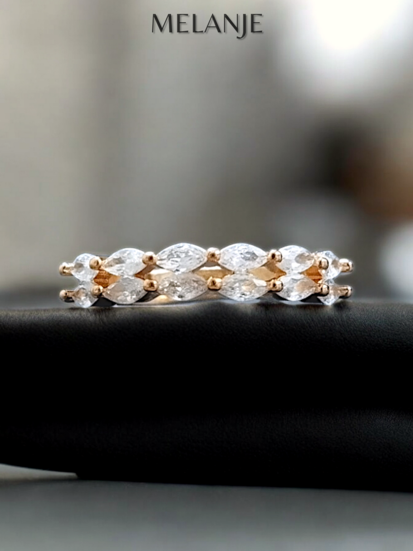 White Cubic Zirconia Double Row Delicate Cut Adjustable Gold Ring