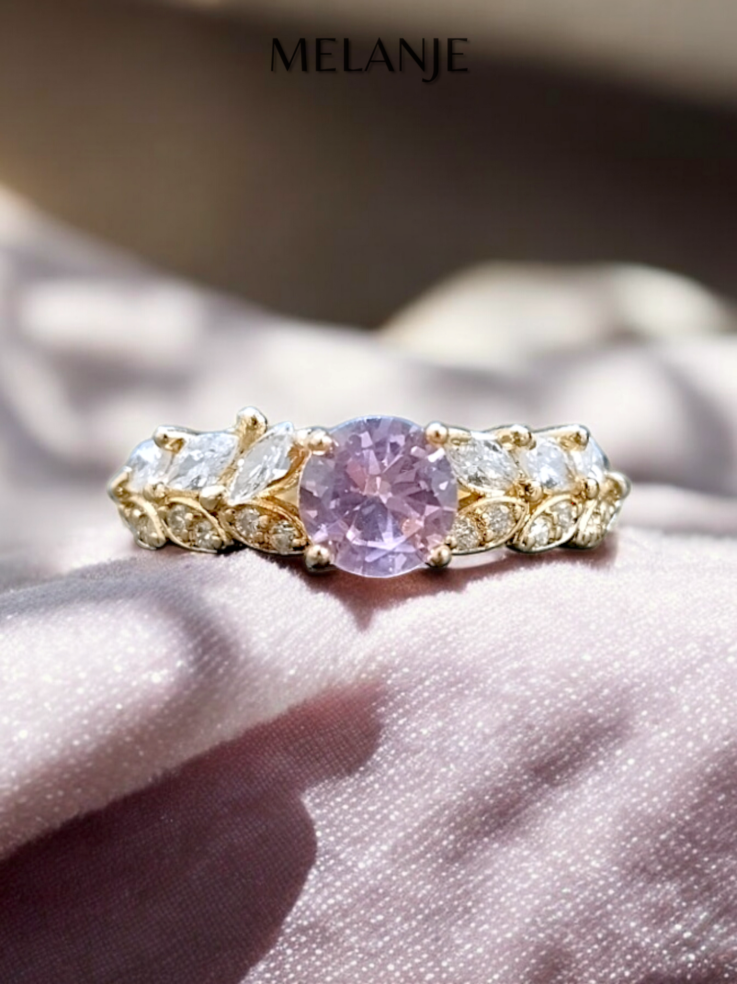 Baby Pink Solitaire Crystal Marquise Cut Cubic Zirconia Double Row Leaf Design Adjustable Promise Ring