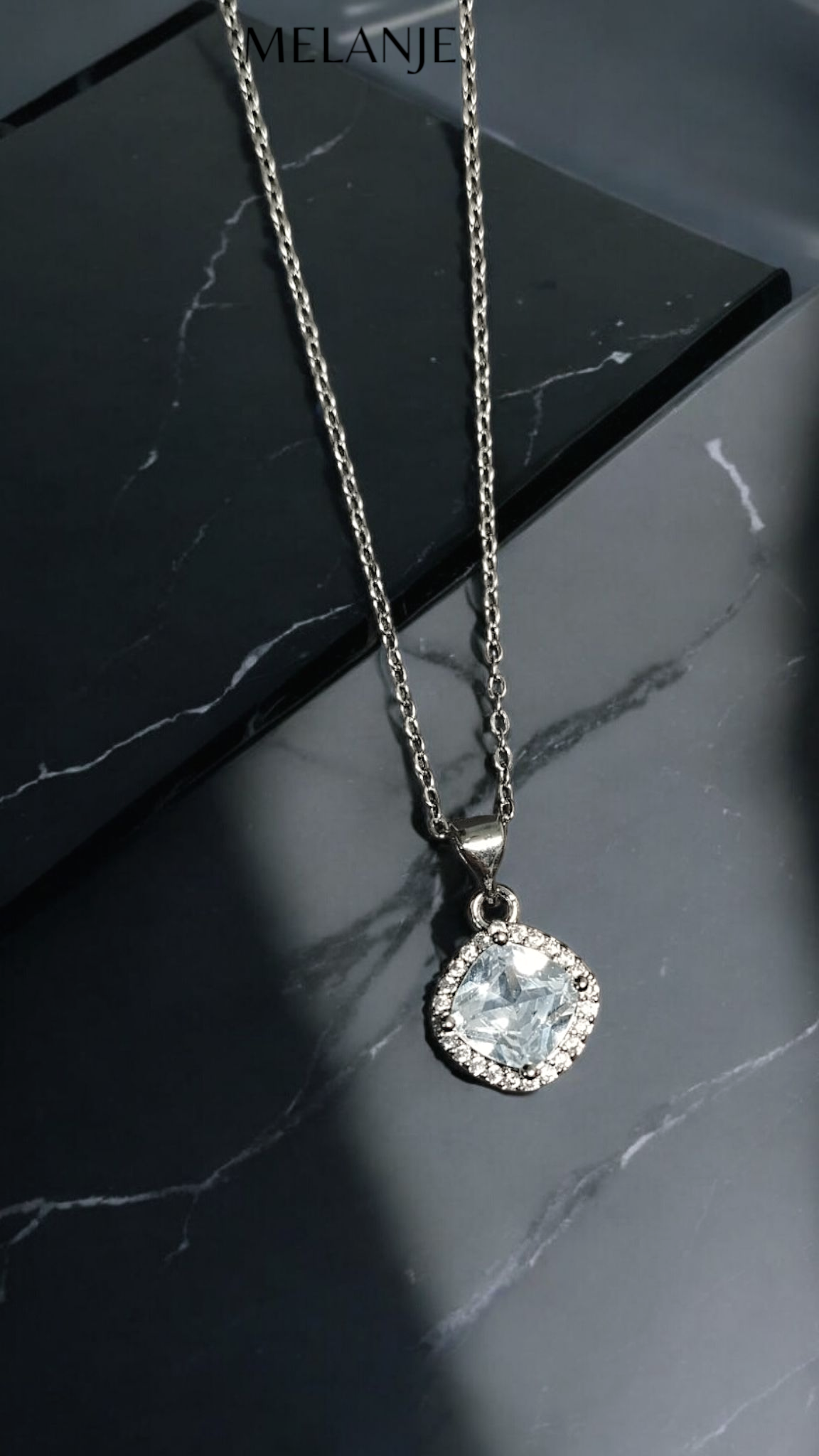 Sterling Silver Clear Cubic Zirconia Halo Diamond Pendant Necklace