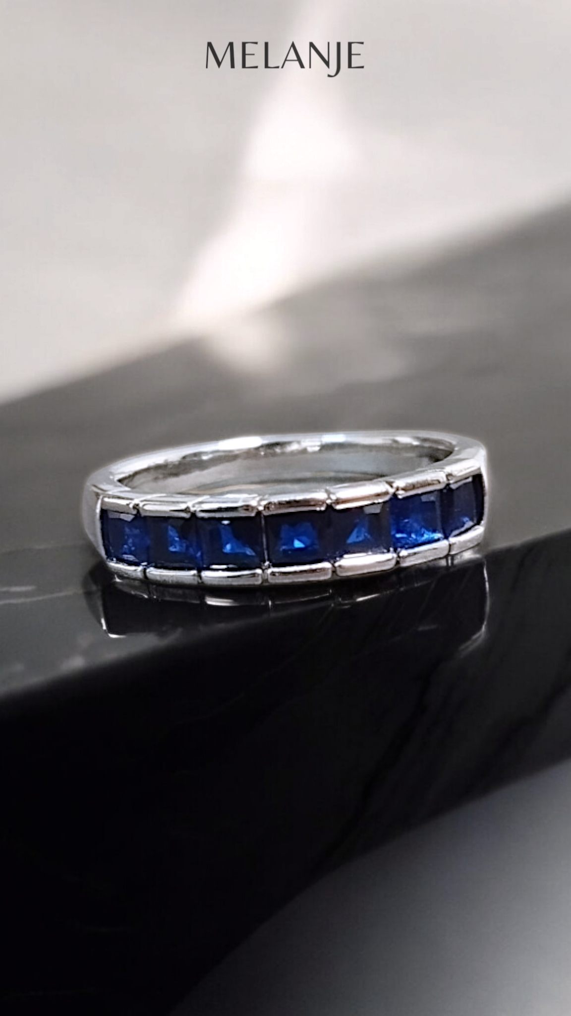Navy Blue Tapered Zirconia Single Row Adjustable Statement Band Ring