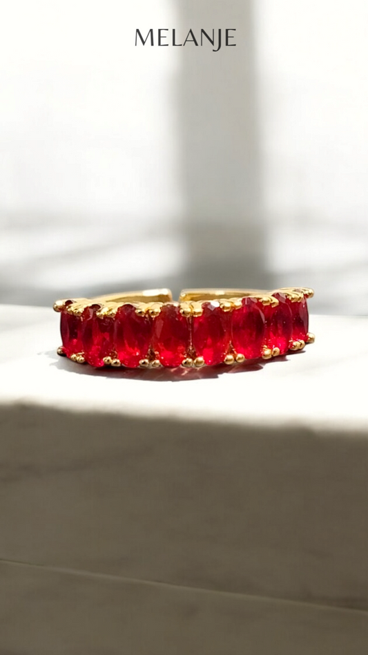 Oval Cut Garnet Cubic Zirconia Single Row Adjustable Gold Band Ring