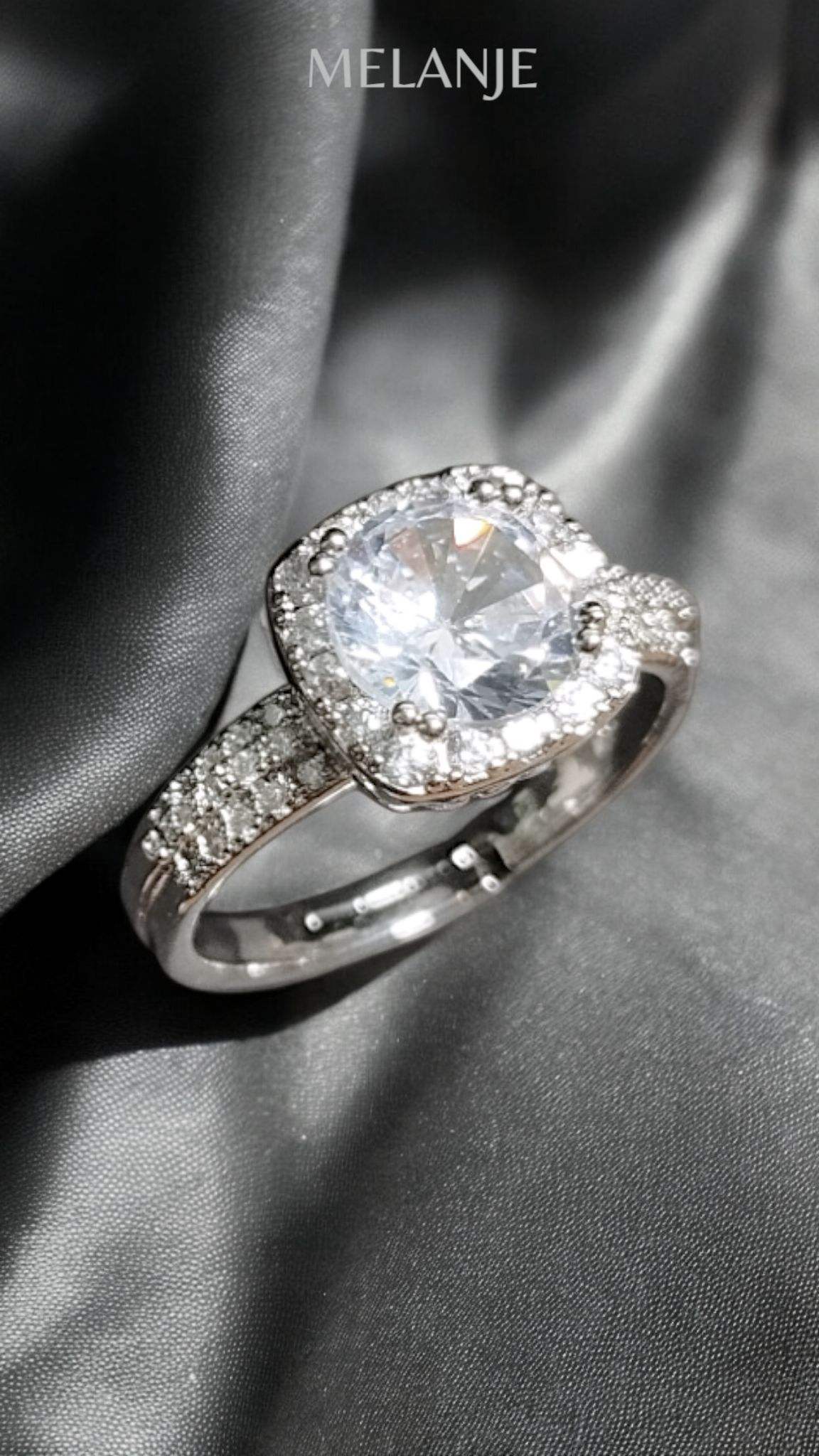 Clear Solitaire Crystal Sterling Silver Cubic Zirconia Cushion Cut Adjustable Triple Row Luxury Ring