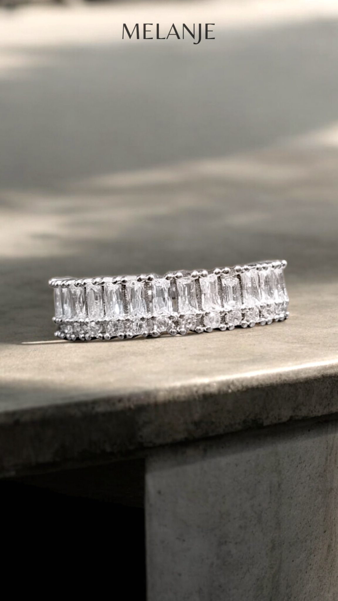 Sterling Silver Baguette & Round Cut Clear Cubic Zirconia Adjustable Band Ring