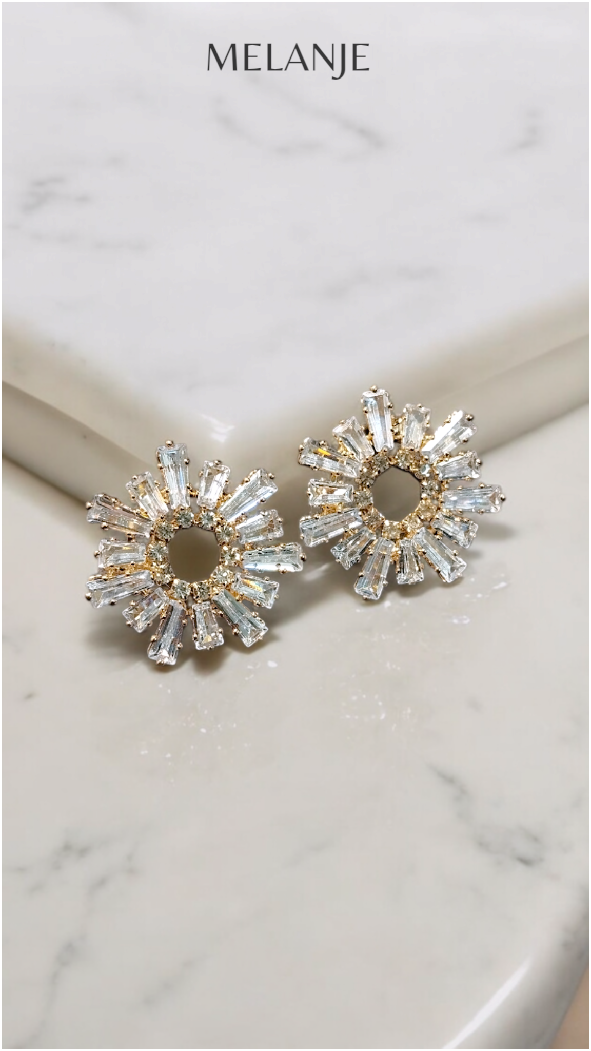 Irregular Cut Rectangular & Round Cubic Zirconia Formal Stud Gold Earrings