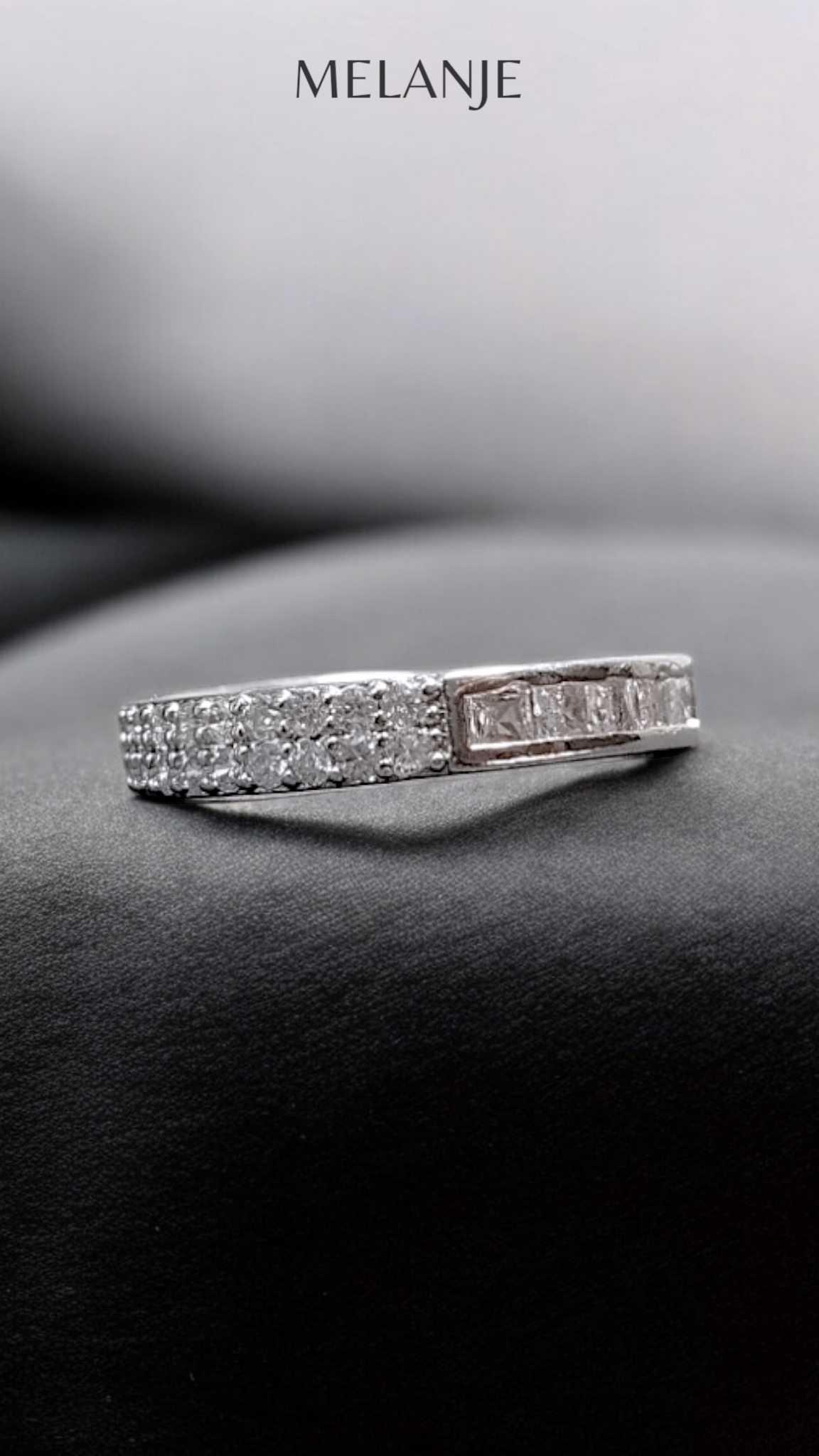 Double Row Inlaid Zircons & Clear Tapered Zirconia Adjustable Band Ring