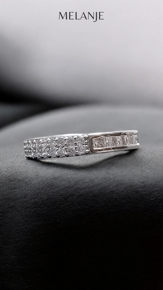 Double Row Inlaid Zircons & Clear Tapered Zirconia Adjustable Band Ring