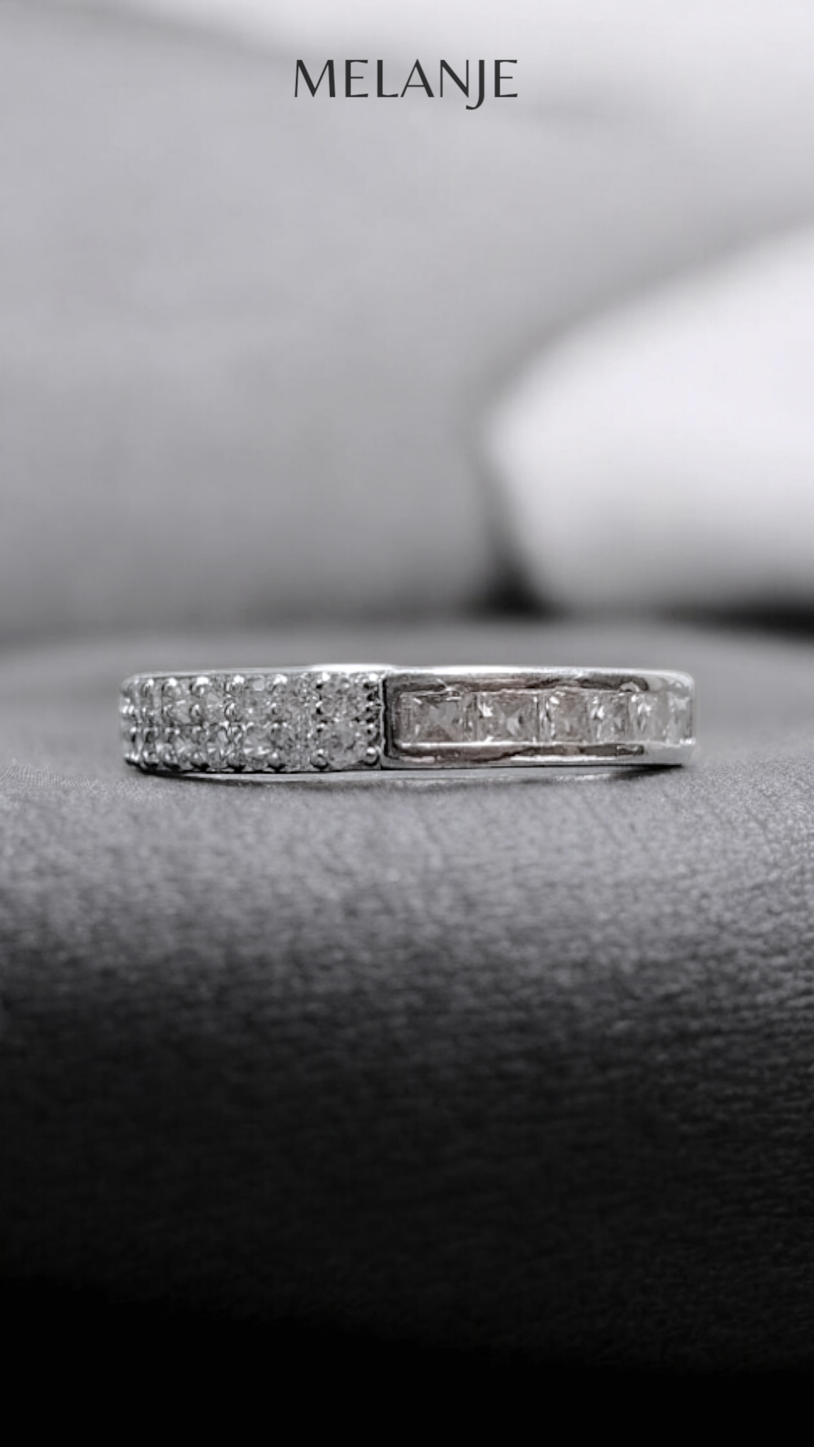 Double Row Inlaid Zircons & Clear Tapered Zirconia Adjustable Band Ring