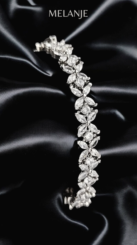 Marquise & Round Cut Clear Cubic Zirconia Sterling Silver Adjustable Butterfly Charm Bracelet