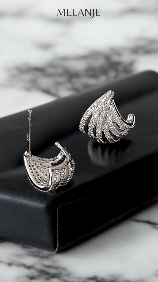 Sterling Silver Cubic Zirconia Elegant Formal Diamond Stud Earrings