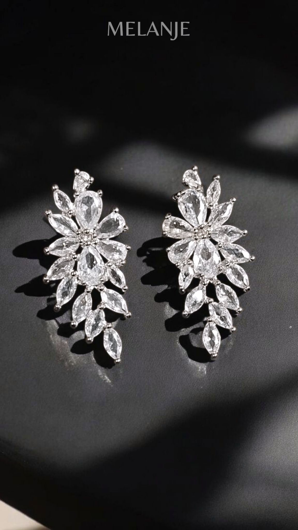 Sterling Silver Marquise & Pear Shaped Zircons Floral Earrings