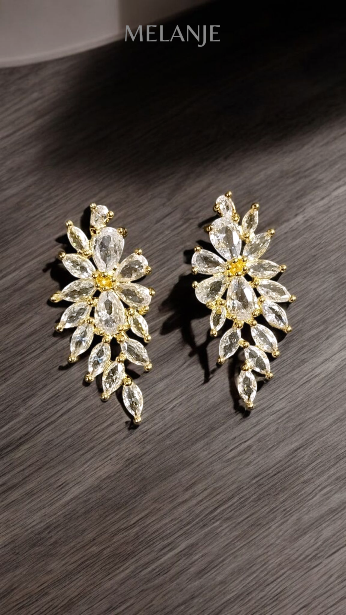 1k Gold Plated Marquise & Pear Cut Zircons Dull Gold Earrings