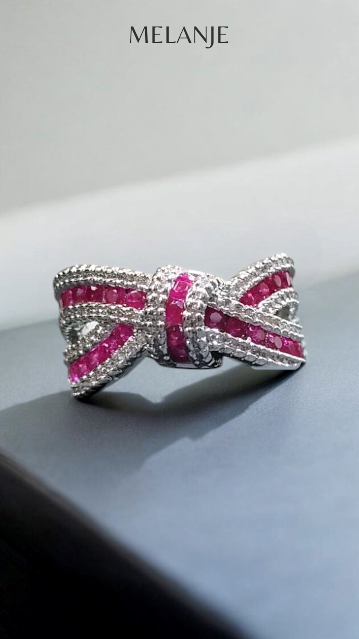 Deep Ruby & Clear Zircons Sterling Silver Luxury Knot Ring