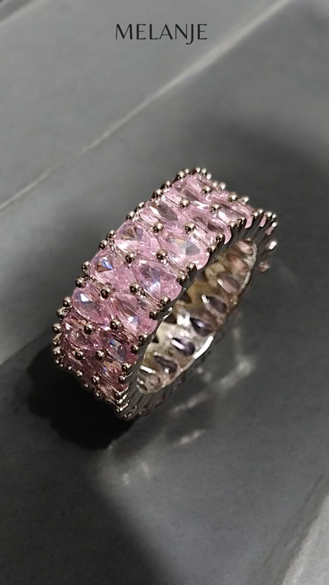 Baby Pink Pear Shaped Inlaid Zircons Double Row Wedding Band Ring