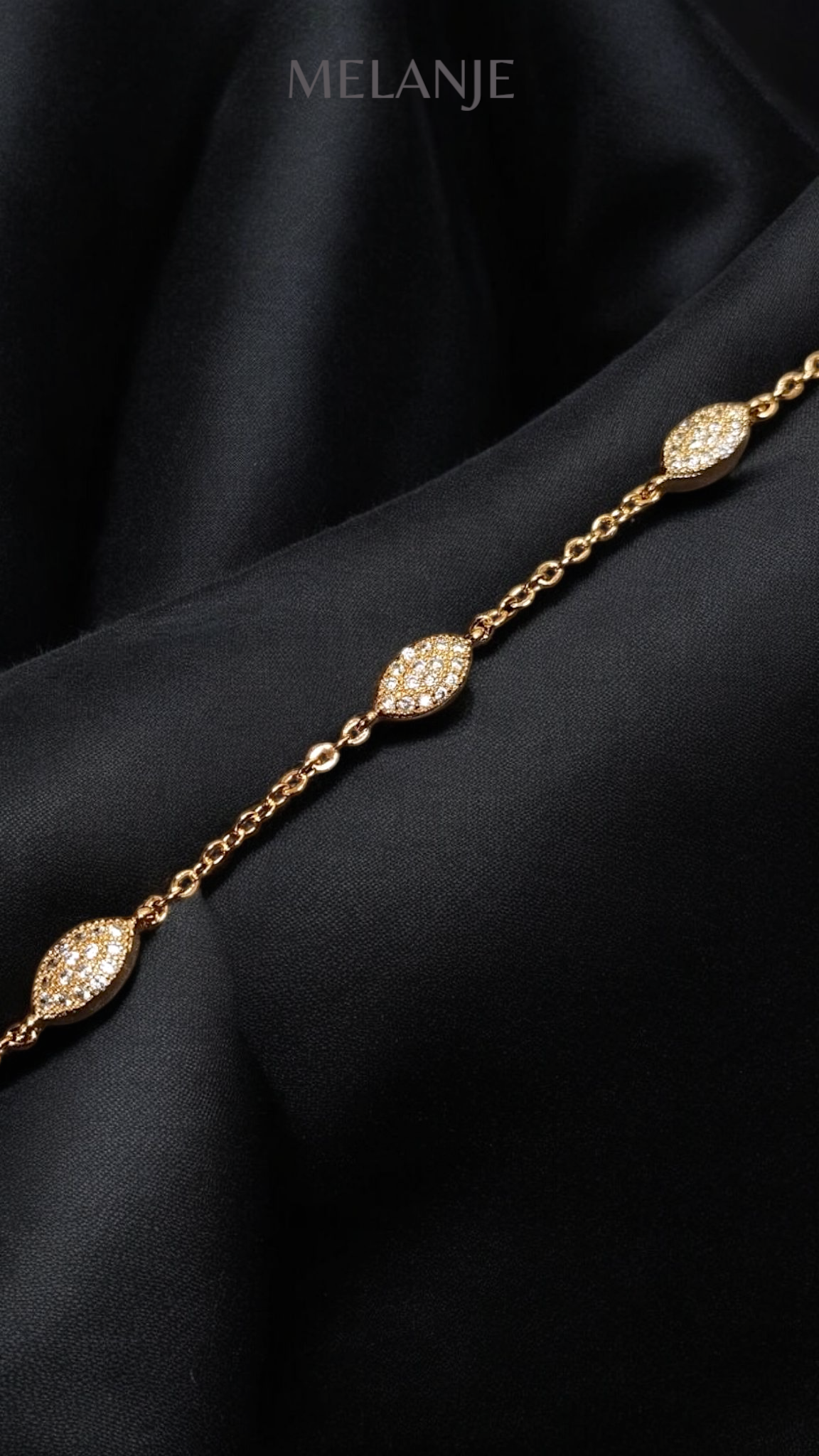1k Gold Plated Clear Cubic Zirconia Marquise Cut Station Bracelet