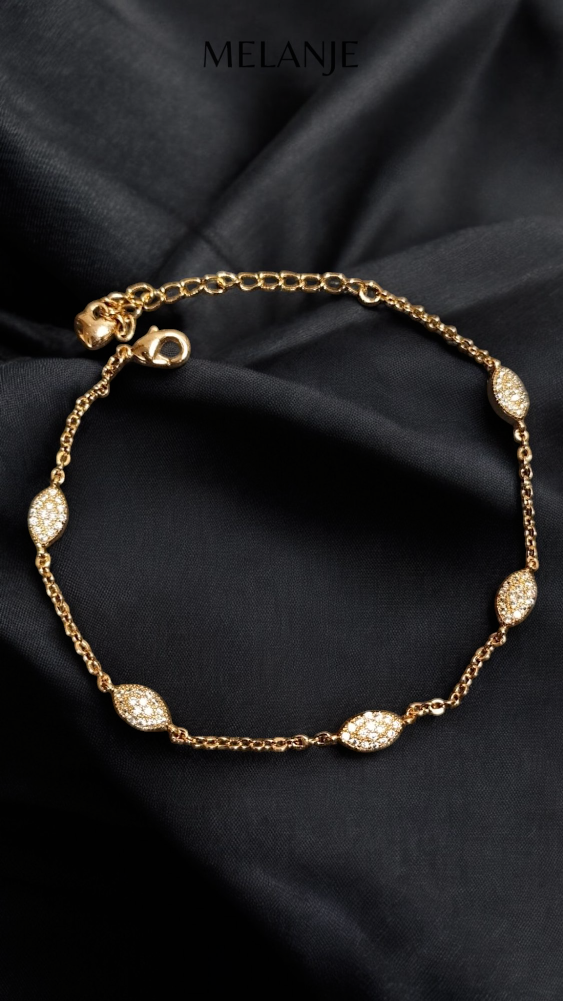 1k Gold Plated Clear Cubic Zirconia Marquise Cut Station Bracelet