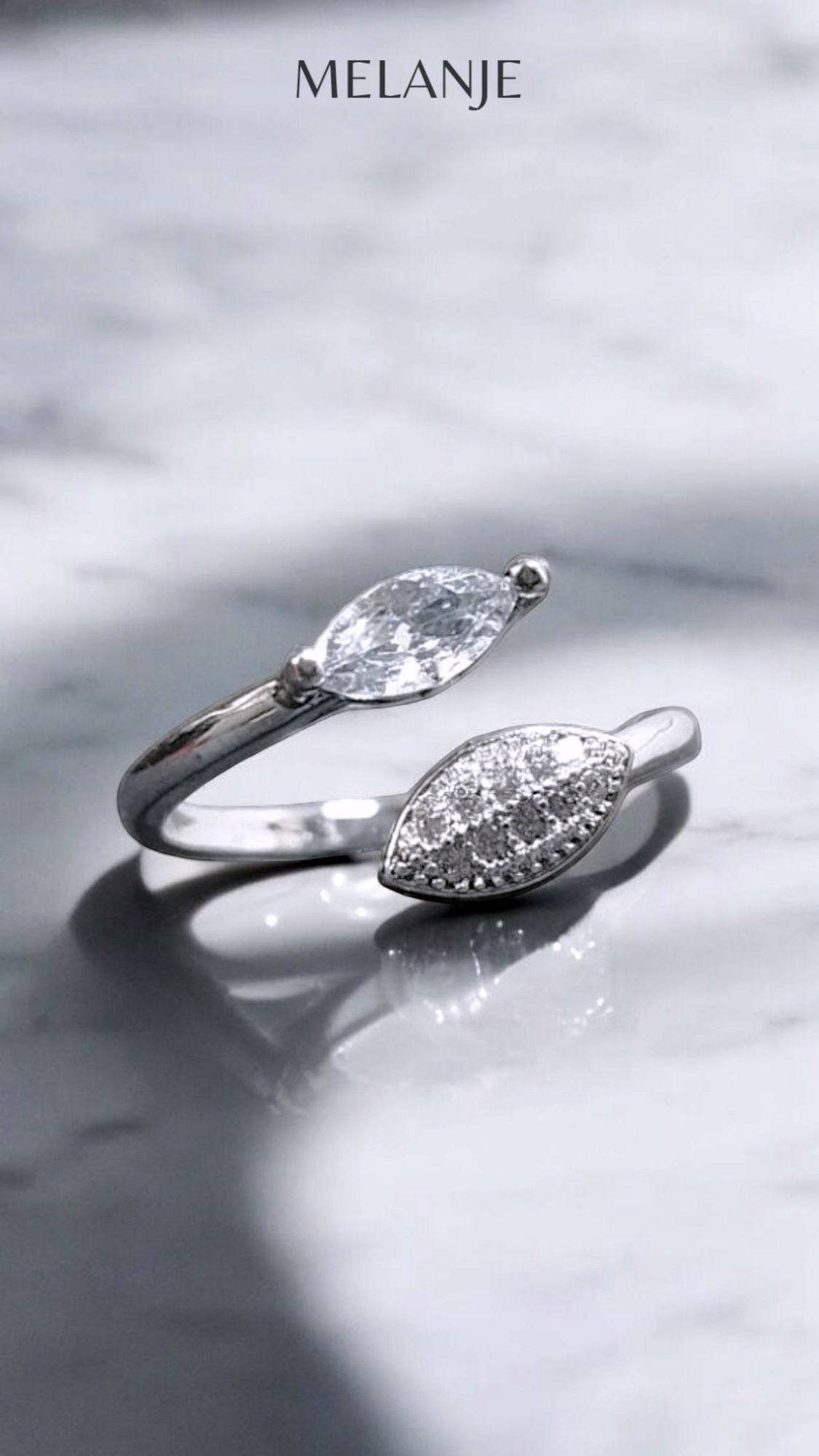 Marquise Cut Zircons Sterling Silver Adjustable Bypass Ring