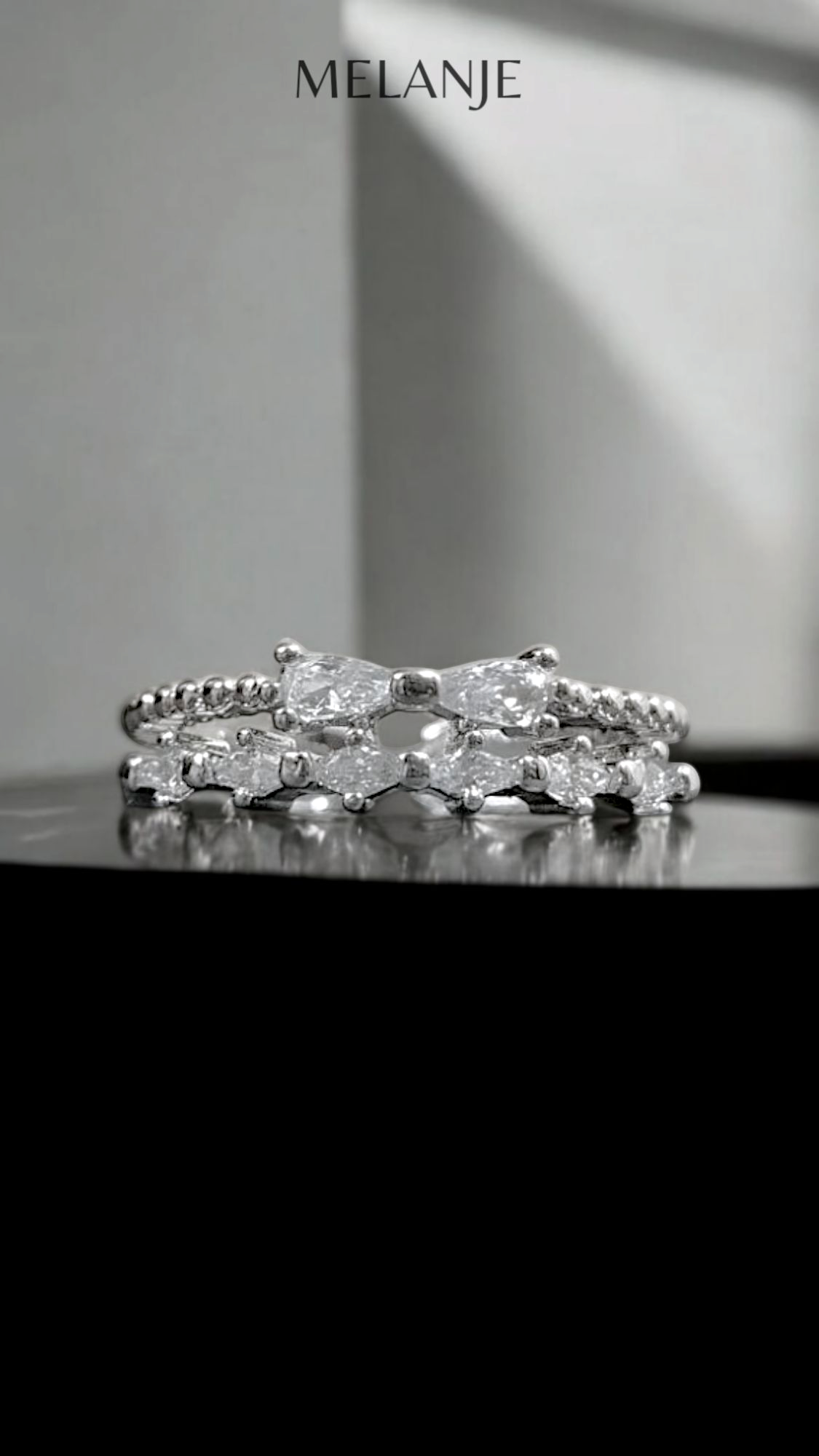 Sterling Silver Double Row Bow Design Cubic Zirconia Adjustable Ring