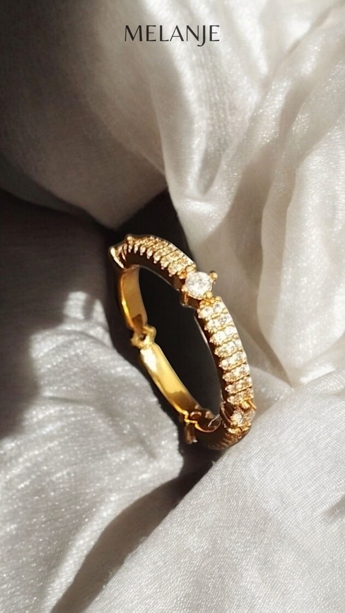 Round Clear White Cubic Zirconia Double-Row Gold Plated Princess Cut Eternity Band Ring