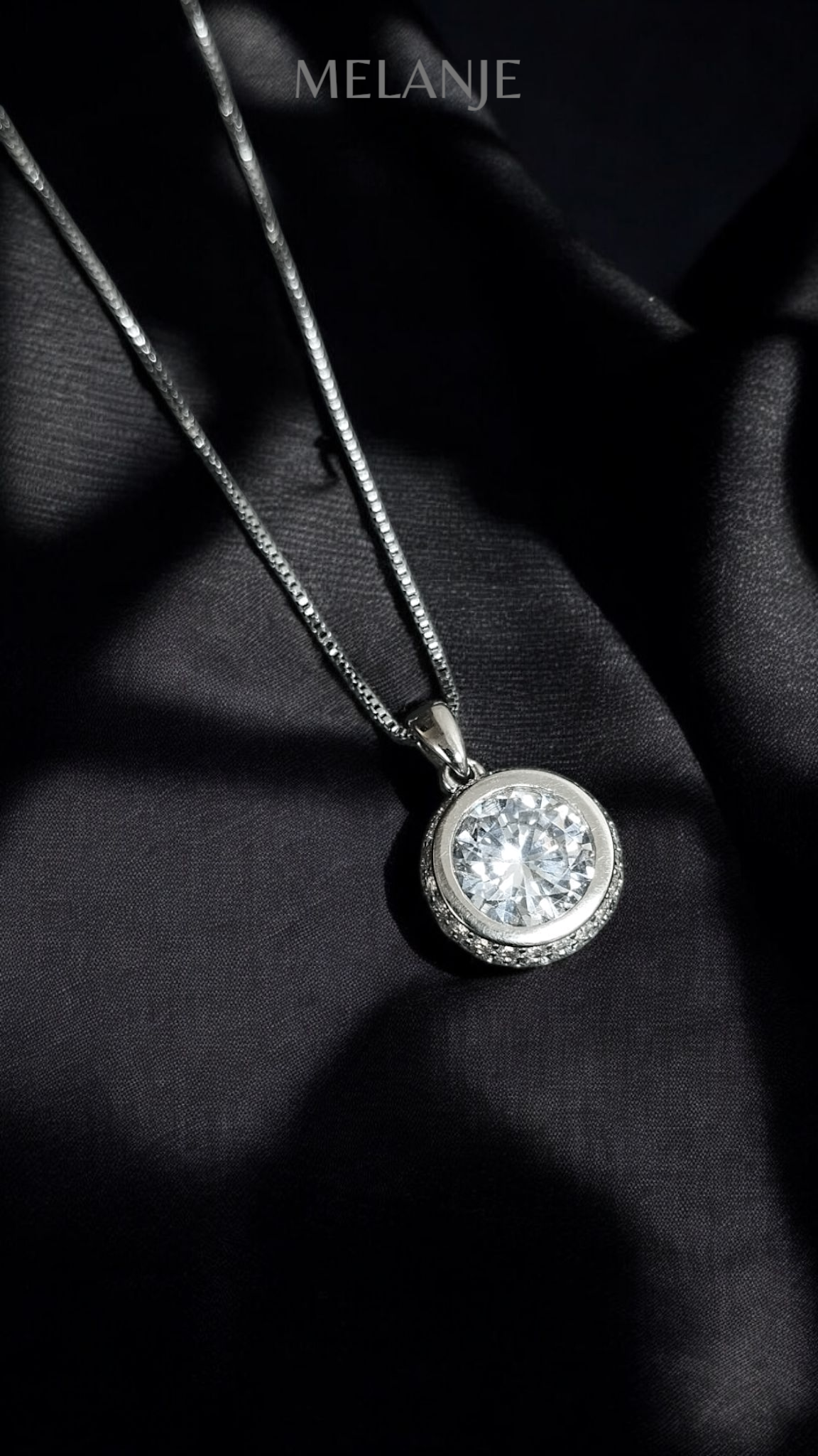 Sterling silver Clear Cubic Zirconia Round Halo Luxury Pendant Necklace