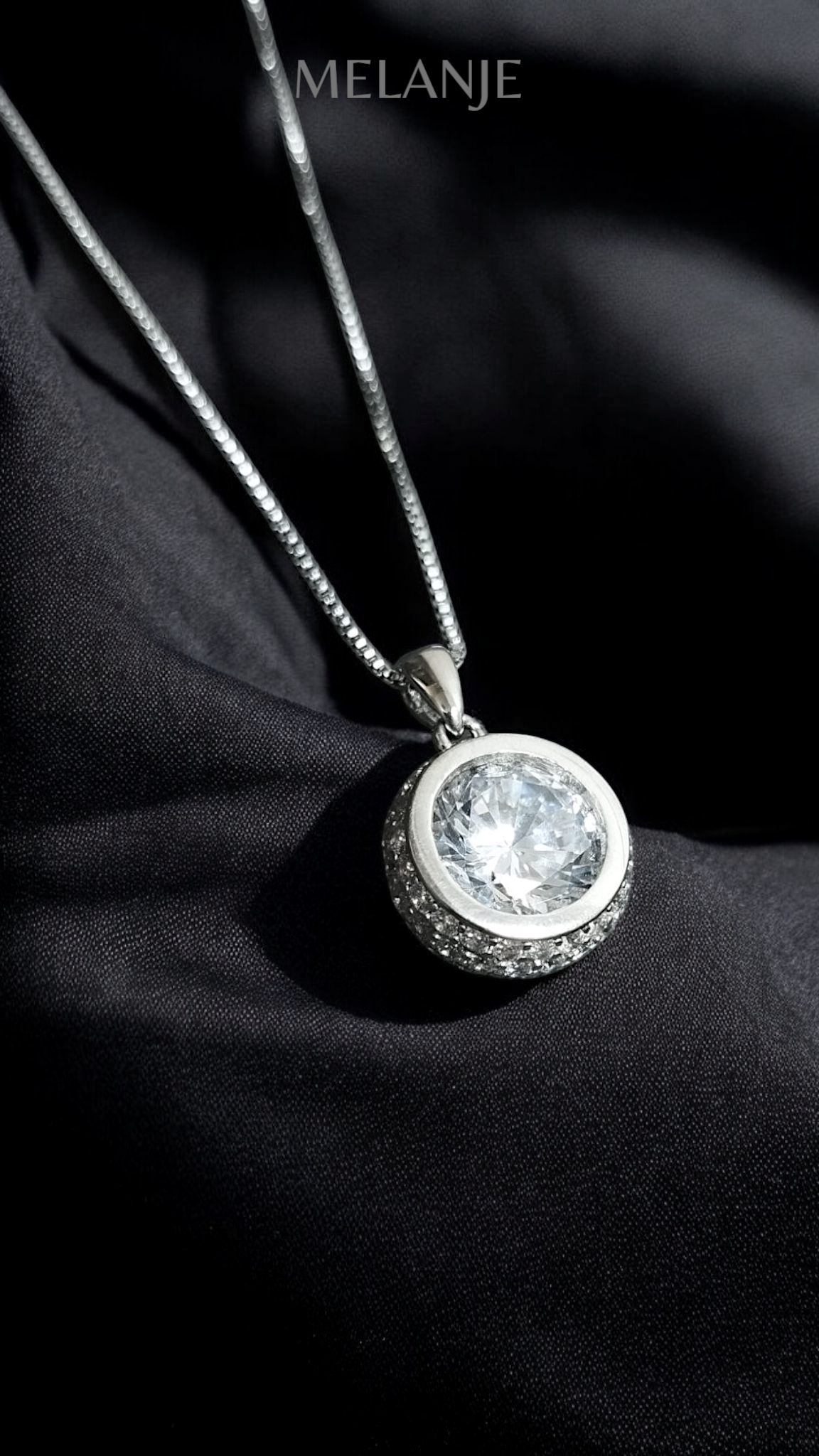 Sterling silver Clear Cubic Zirconia Round Halo Luxury Pendant Necklace
