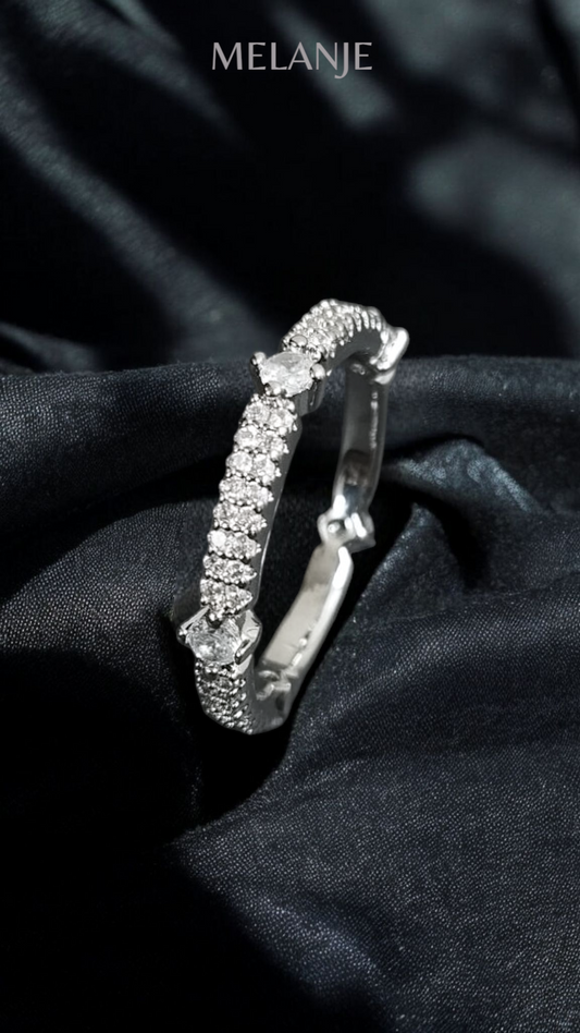 Sterling Silver White Cubic Zirconia Double-Row Princess Cut Eternity Band Ring