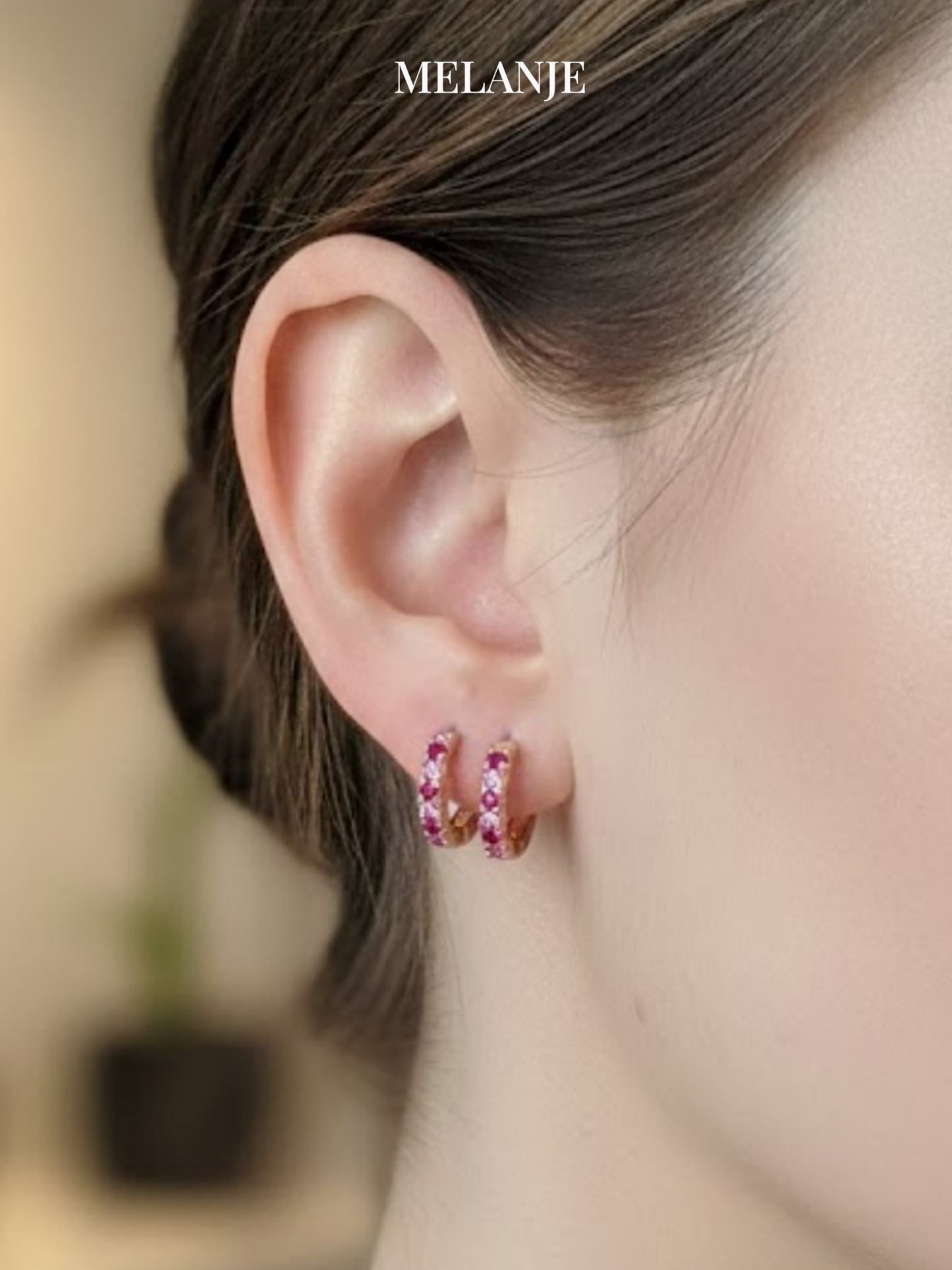 Minimalistic Tiny Huggie Hoops – Ruby & Clear Zircon