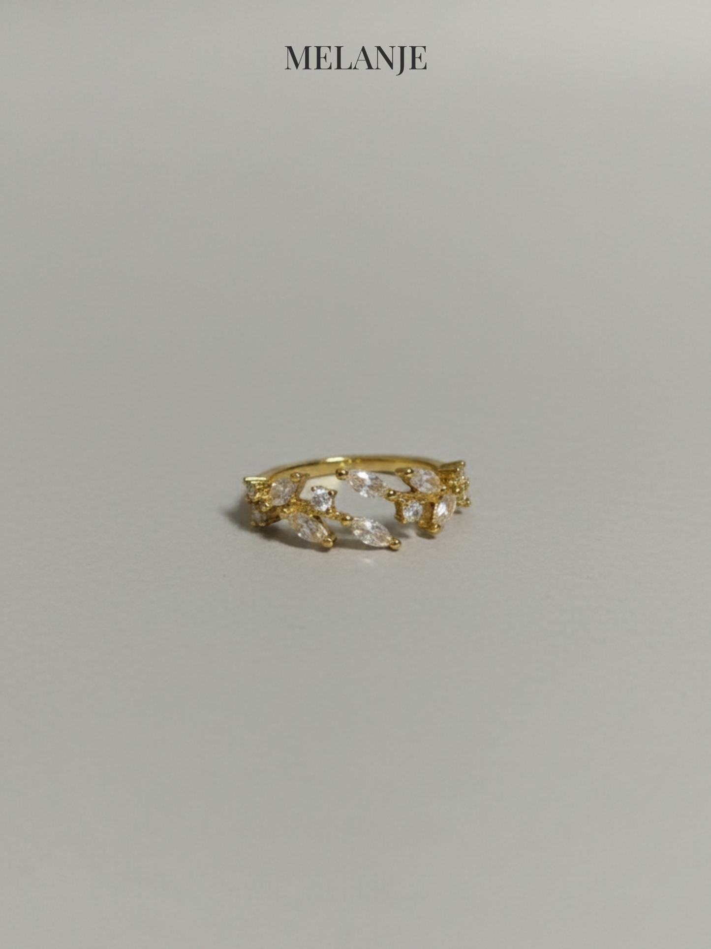 Yellow Gold Bypass Leaf Ring – Marquise & Round Cut Cubic Zirconia