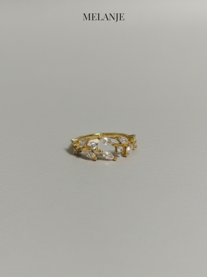 Yellow Gold Bypass Leaf Ring – Marquise & Round Cut Cubic Zirconia