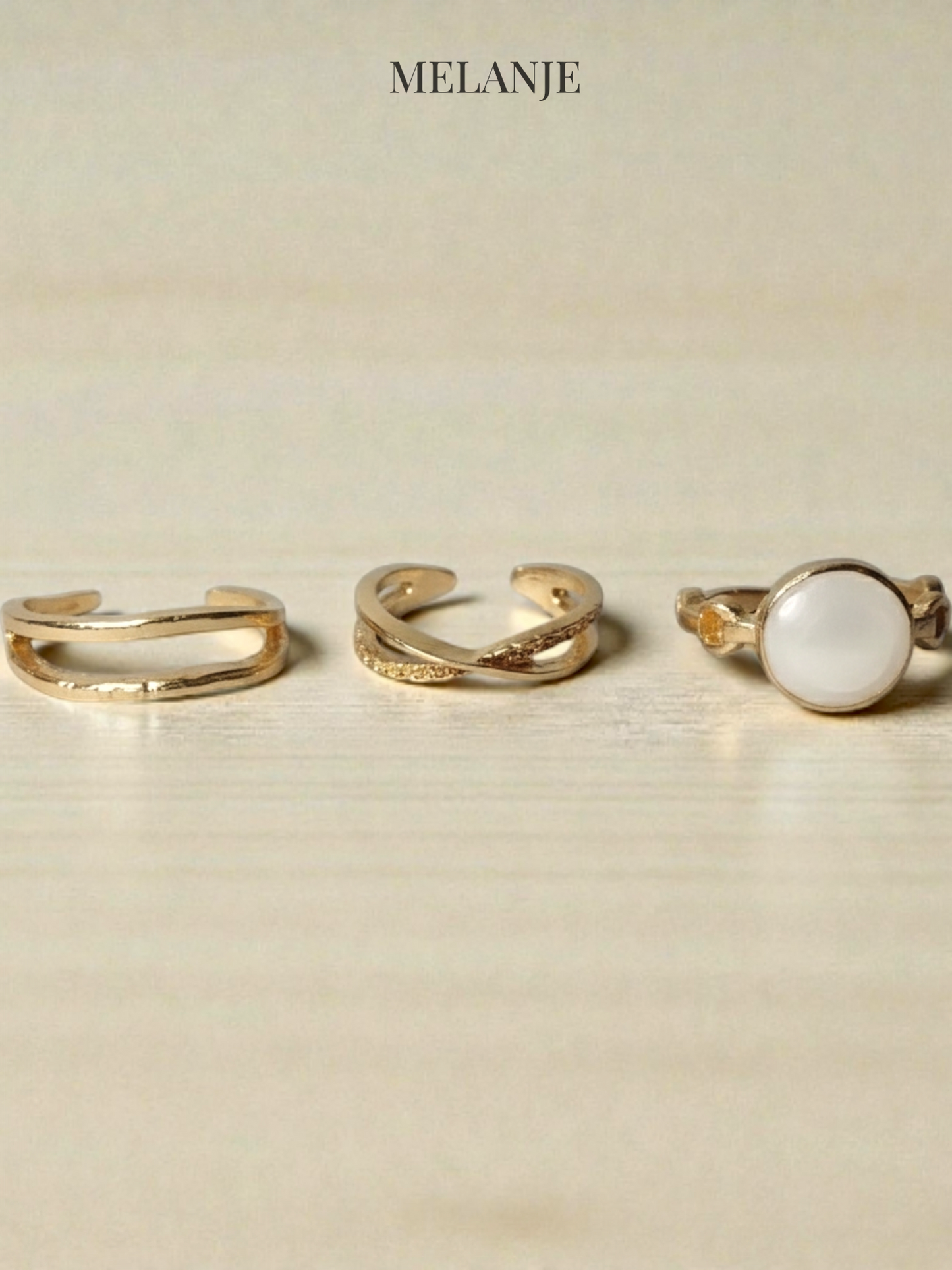 Three-Piece Statement Adjustable Stackable Ring Set