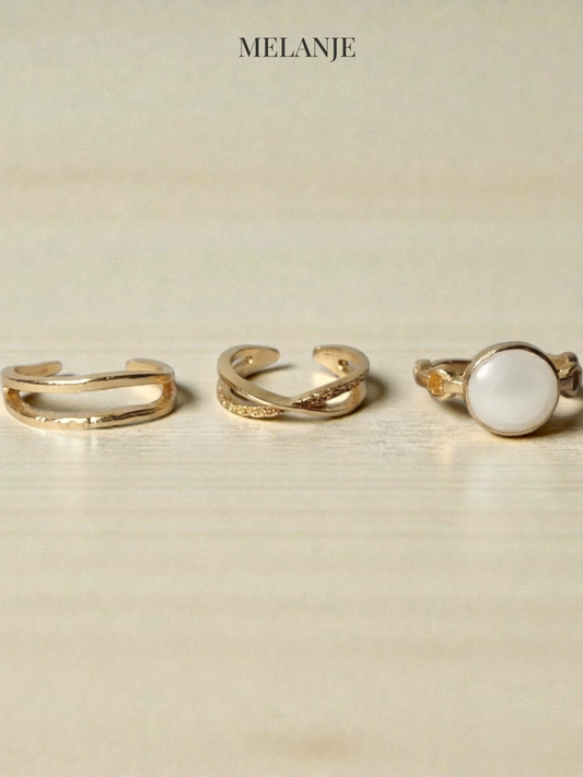 Three-Piece Statement Adjustable Stackable Ring Set