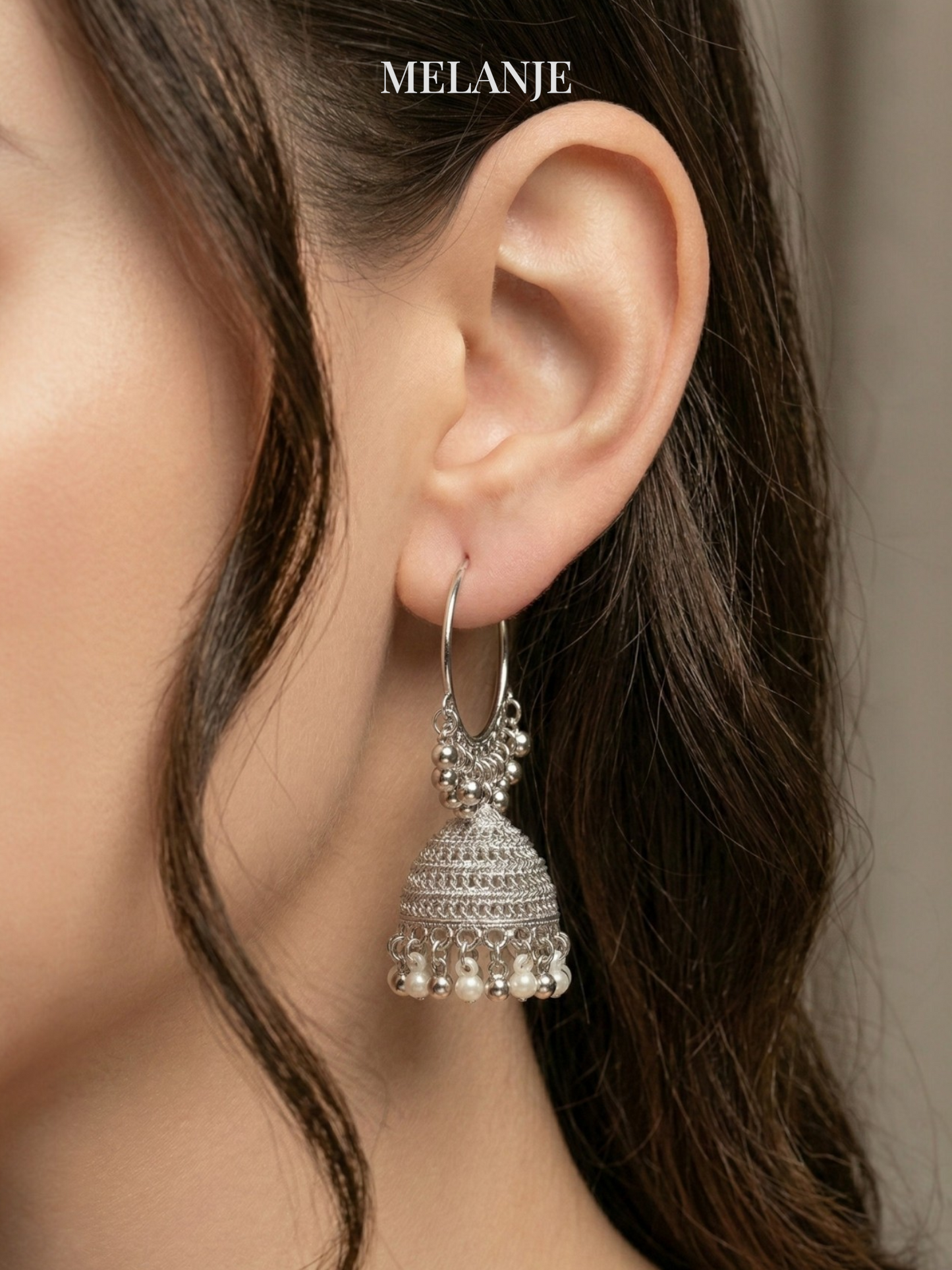 Silver Bali Jhumka Earrings with Pearls & Intricate Detailing