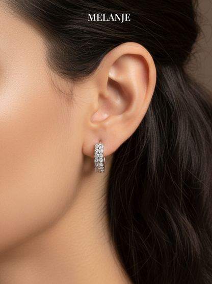 Double-Row Sterling Silver Clear Cubic Zirconia Luxury Huggies