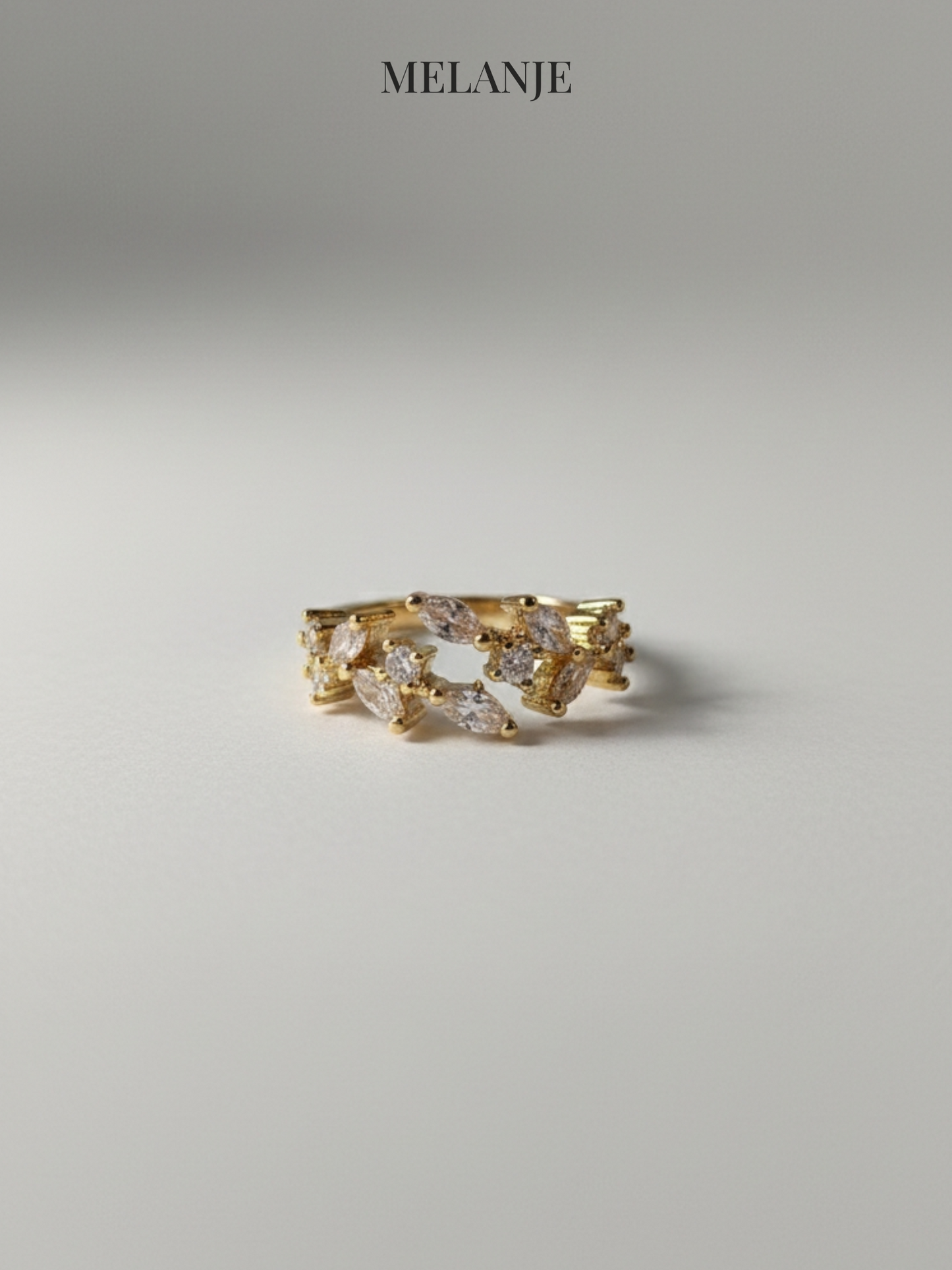 White Gold Marquise & Round Cut Cubic Zirconia Adjustable Bypass Leaf Ring