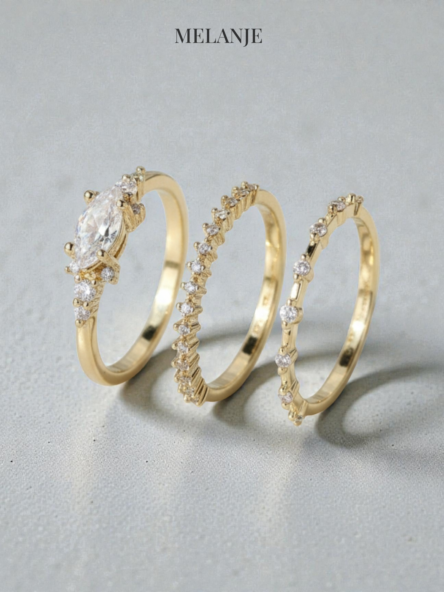 Three-Piece Luxury Stackable Gold Plated Ring Set